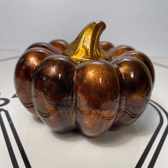 Decorative Pumpkin Fall Thanksgiving Decor Gold Leaf & Lacquer over Ceramic - Picture 4 of 6